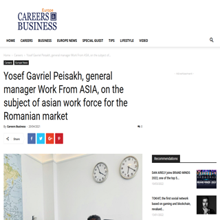 Careers Business: Yosef Gavriel Peisakh, general manager Work From ASIA, on the subject of asian work force for the Romanian market